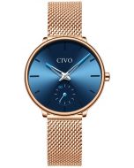 CIVO 女士手錶 石英手錶 [網帶玫金殼] 玫金網帶玫金殼藍面 0124C