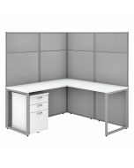 Easy Office L Shaped Desk with Cubicle Panel and File Cabinet [150W x 168H] Pure White